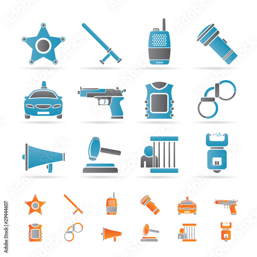 law, order, police and crime icons - vector icon set