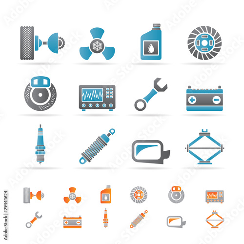 Realistic Car Parts and Services icons - Vector Icon Set