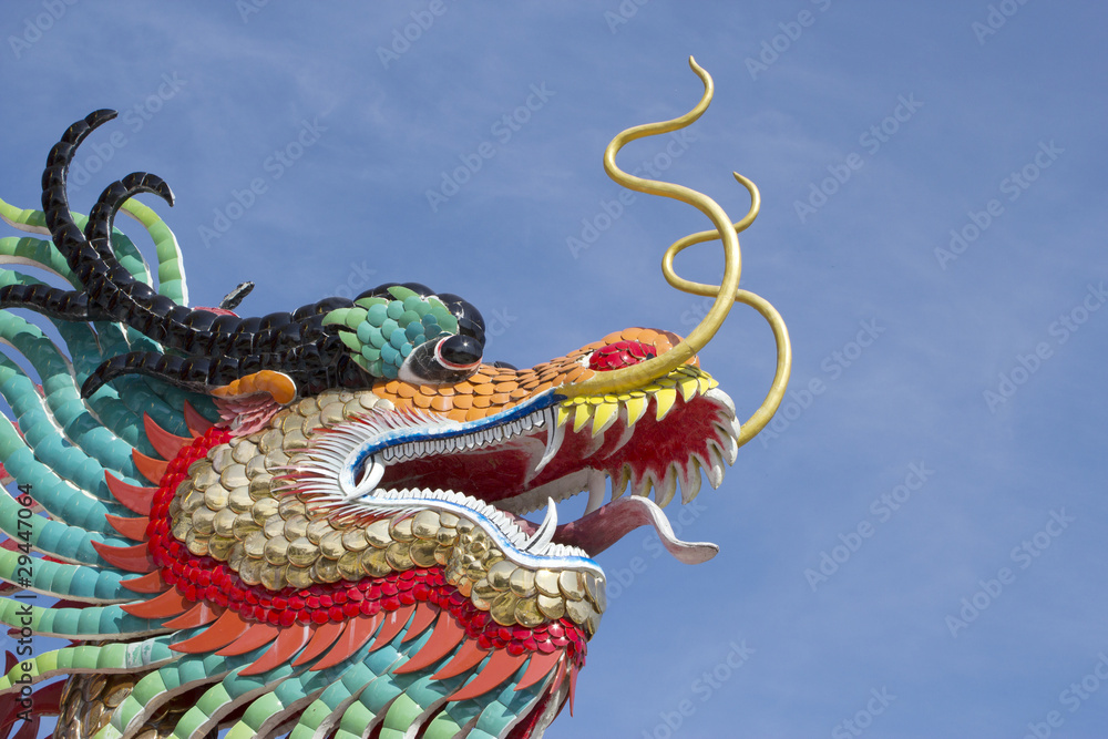 Fototapeta premium Beautiful dragon with blue sky