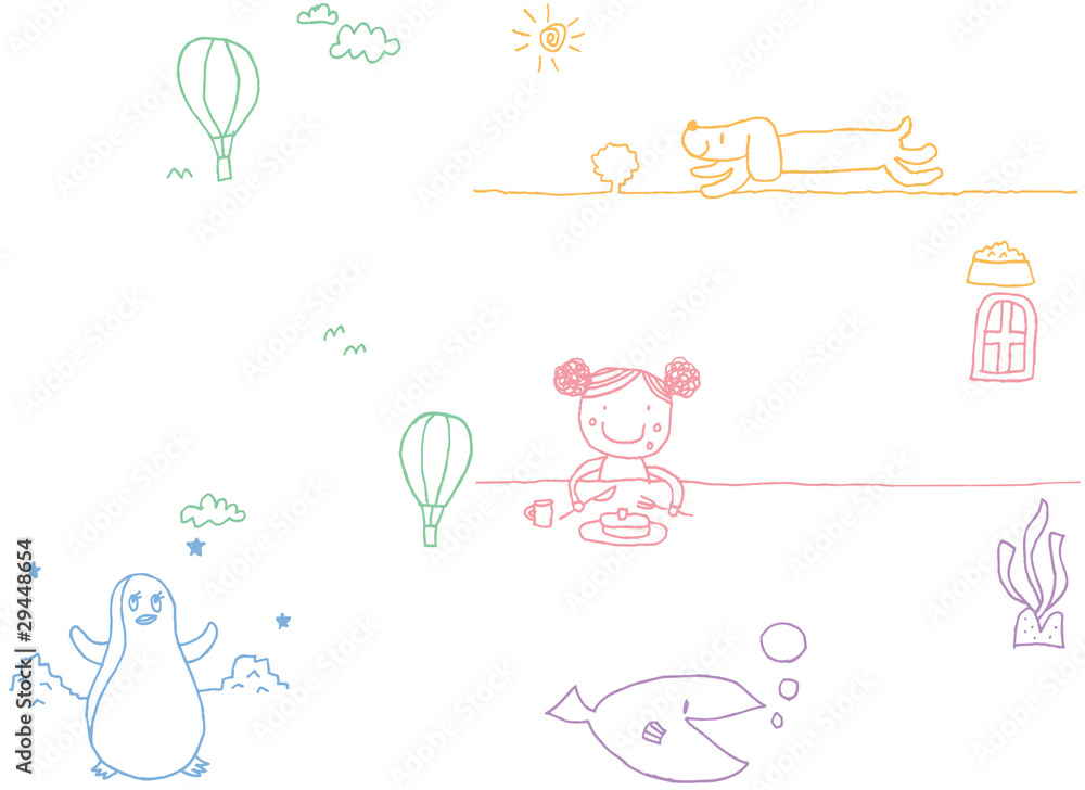 ほのぼのした子供の落書き風イラスト ほのぼのした子供の落書き風イラスト