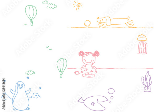 ほのぼのした子供の落書き風イラスト