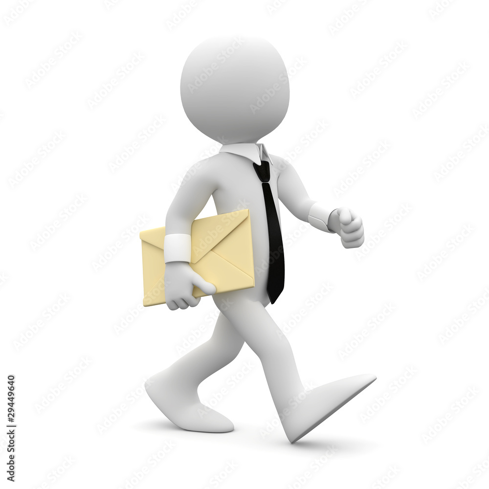 Man walking with suit and tie, with a letter under his arm Man walking with suit and tie, with a letter under his arm
