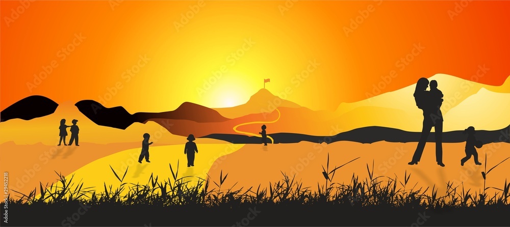 Fototapeta premium puesta de sol con hijos