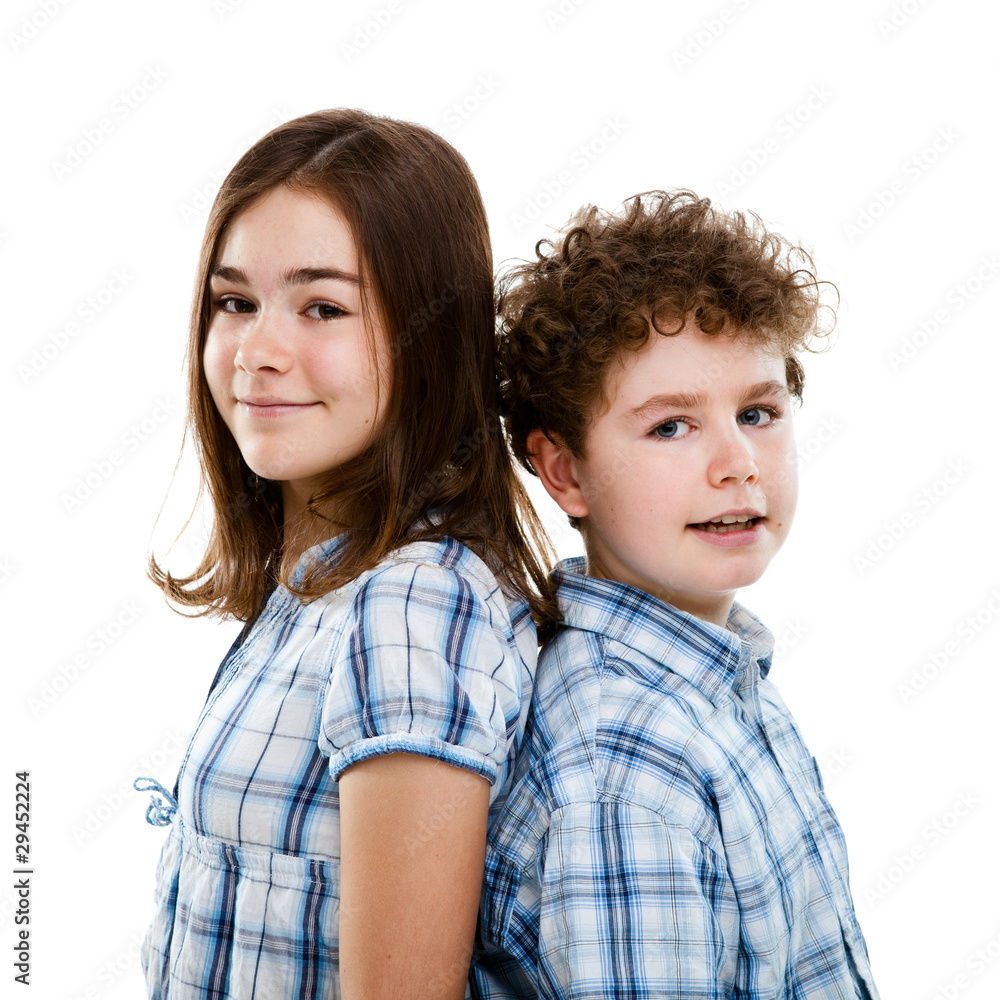 Girl and boy isolated on white background
