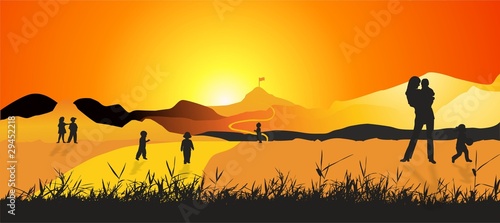 puesta de sol con hijos