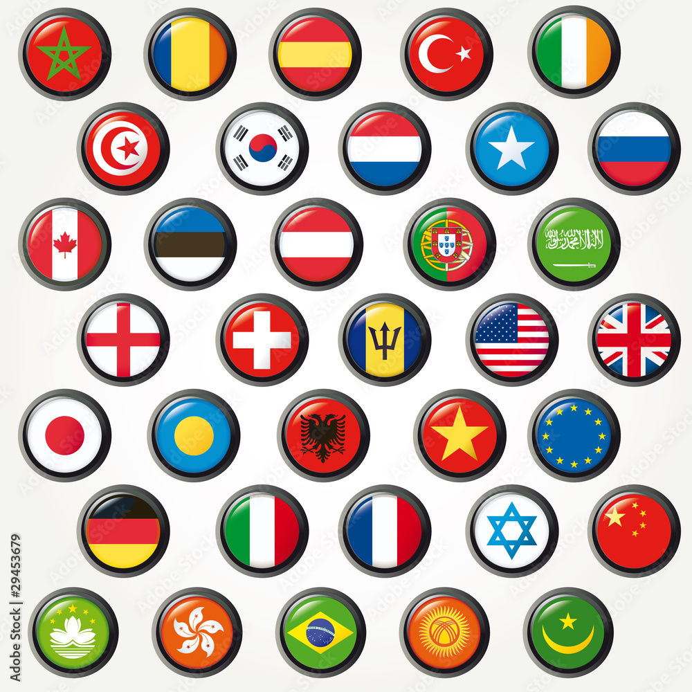 Set of world flags. Vector button Set of world flags. Vector button