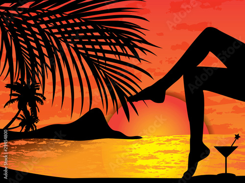 Vector tropical beach sunset