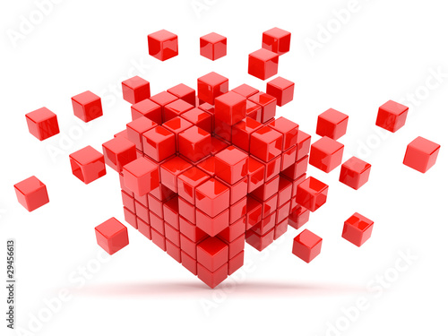 Red cubes 3D. Isolated