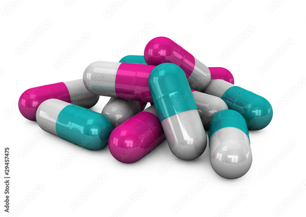 3d different tablets and pills on a white background 3d different tablets and pills on a white background