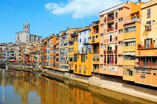 Houses over Onyar River in Girona, Spain