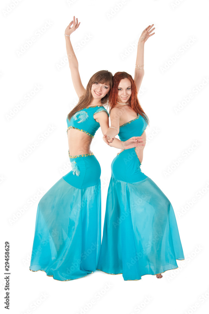two young Belly Dancers in a blue costume two young Belly Dancers in a blue costume