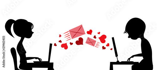 young couple sending love mail