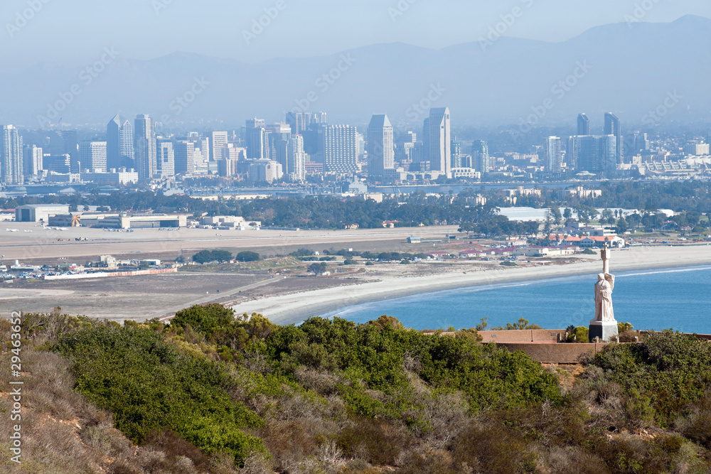 Cabrillo statue and panorama of San Diego