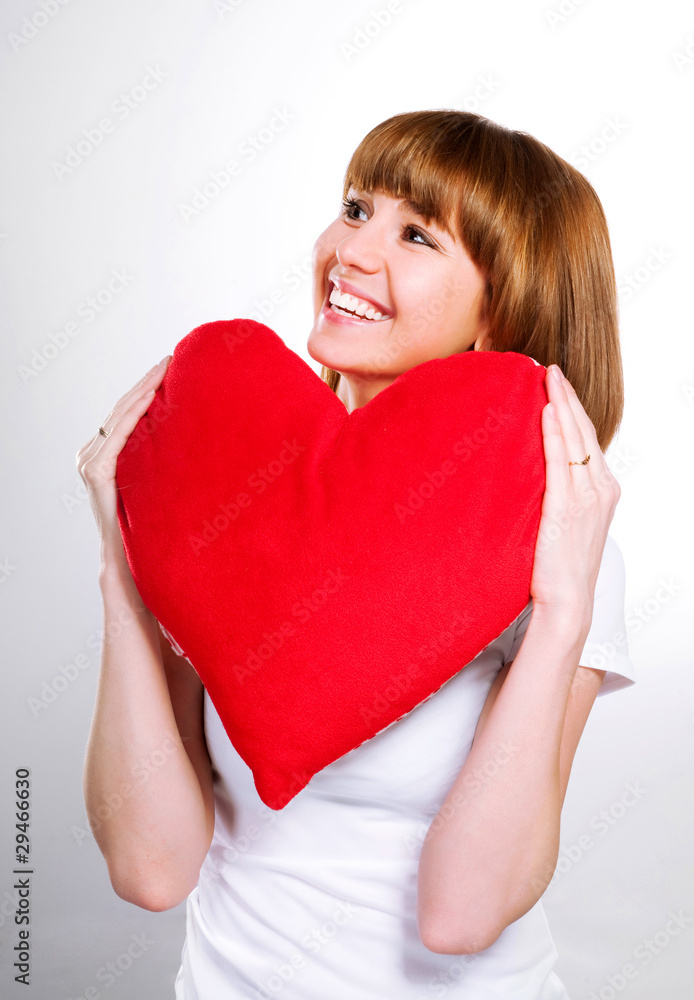 beautiful young brunette with red heart beautiful young brunette with red heart
