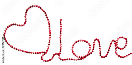symbol heart and word "love" of beads
