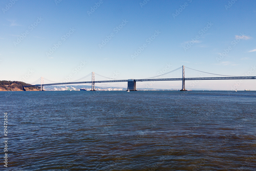 Wide angle view of the San Francisco Bay Bridge