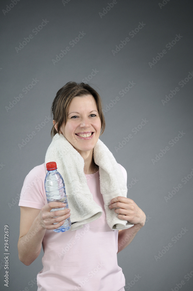 joyful woman resting after fitness exercises joyful woman resting after fitness exercises