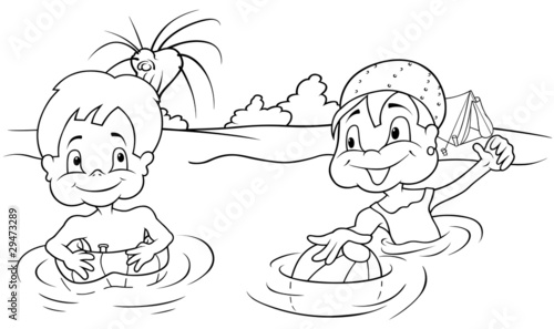 Children Bathing - Black an...