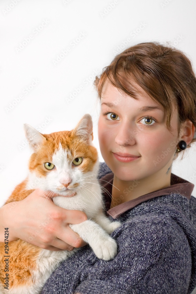A young girl and cat A young girl and cat