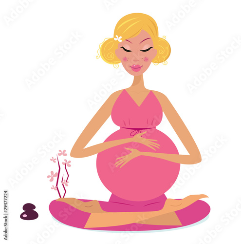 Pregnant woman doing yoga - isolated on white background