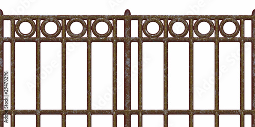 Old rusty fence isolated over white background