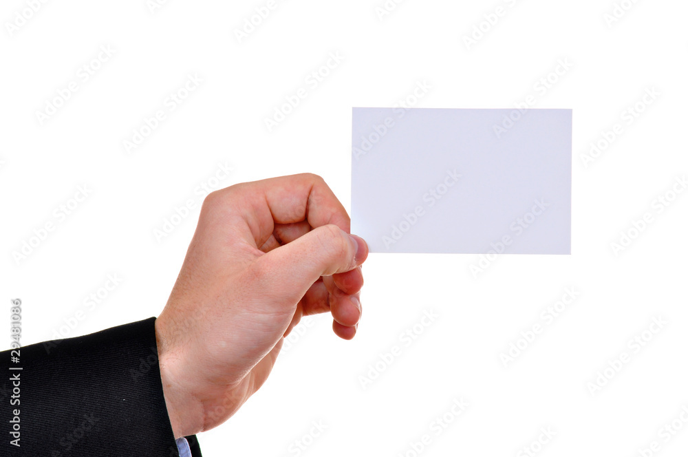 Fototapeta premium Paper card in man hand isolated on white background