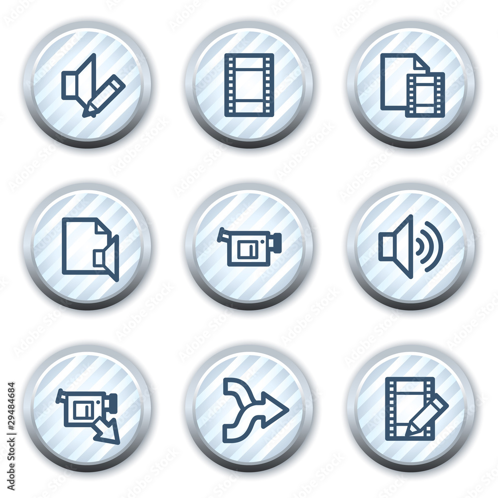 Audio video edit web icons, stripped light blue circle buttons Audio video edit web icons, stripped light blue circle buttons