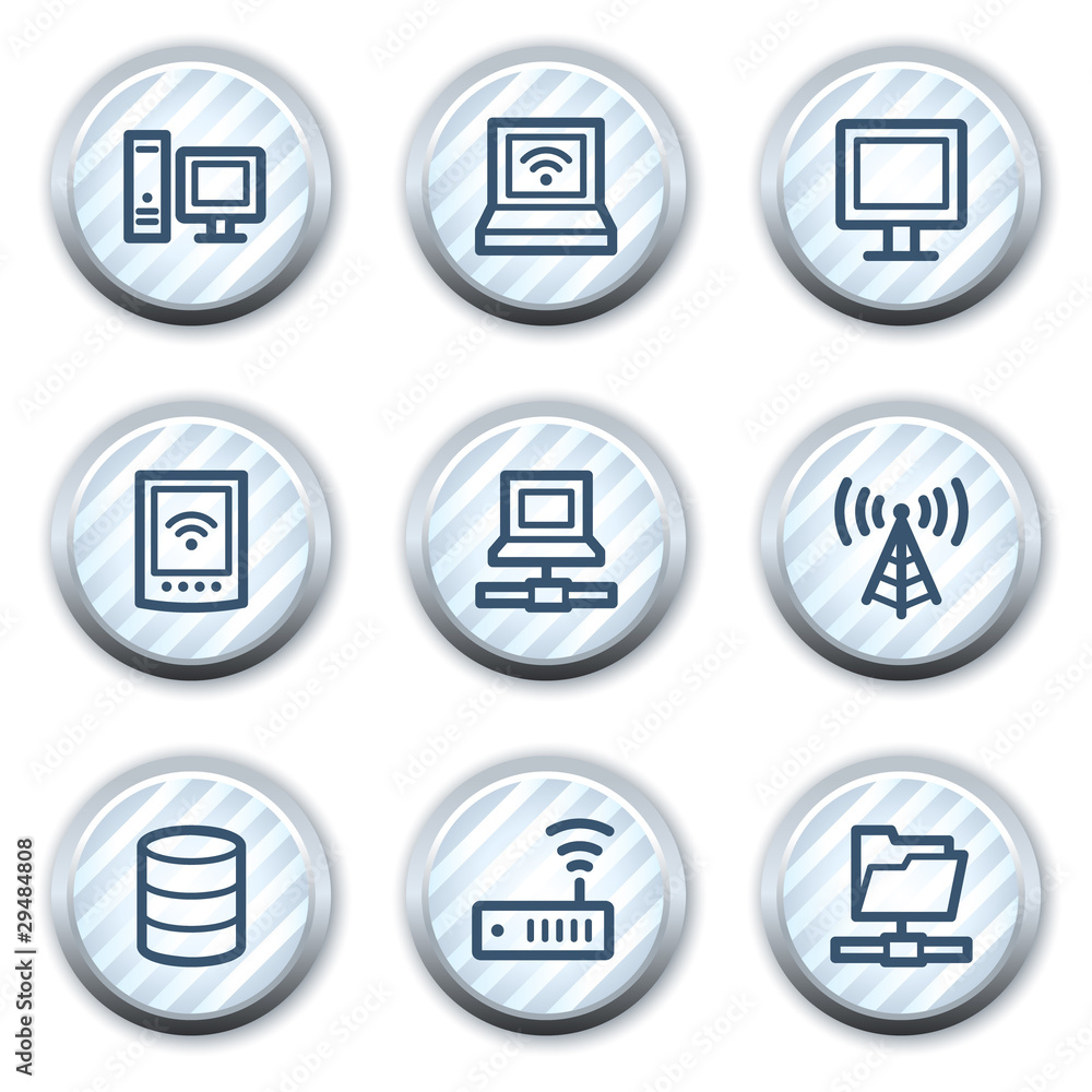 Network web icons, stripped light blue circle buttons Network web icons, stripped light blue circle buttons