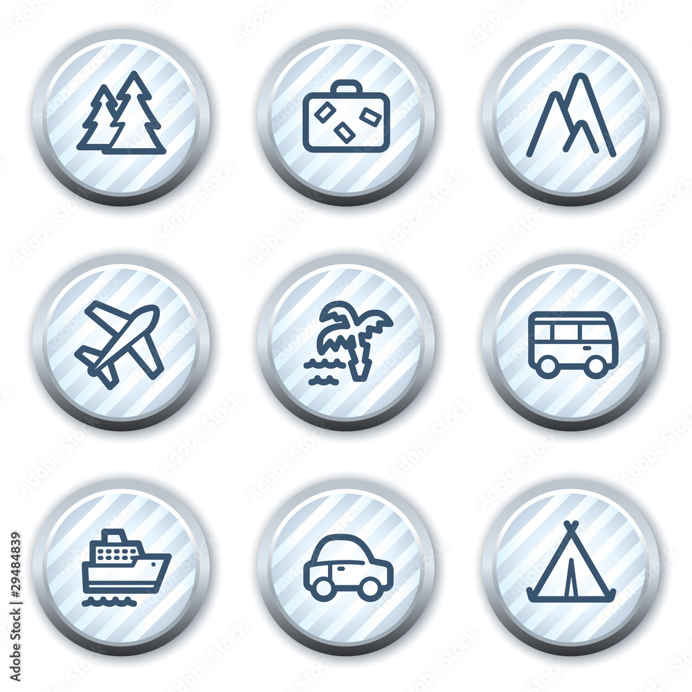 Travel web icons set 1, stripped light blue circle buttons Travel web icons set 1, stripped light blue circle buttons