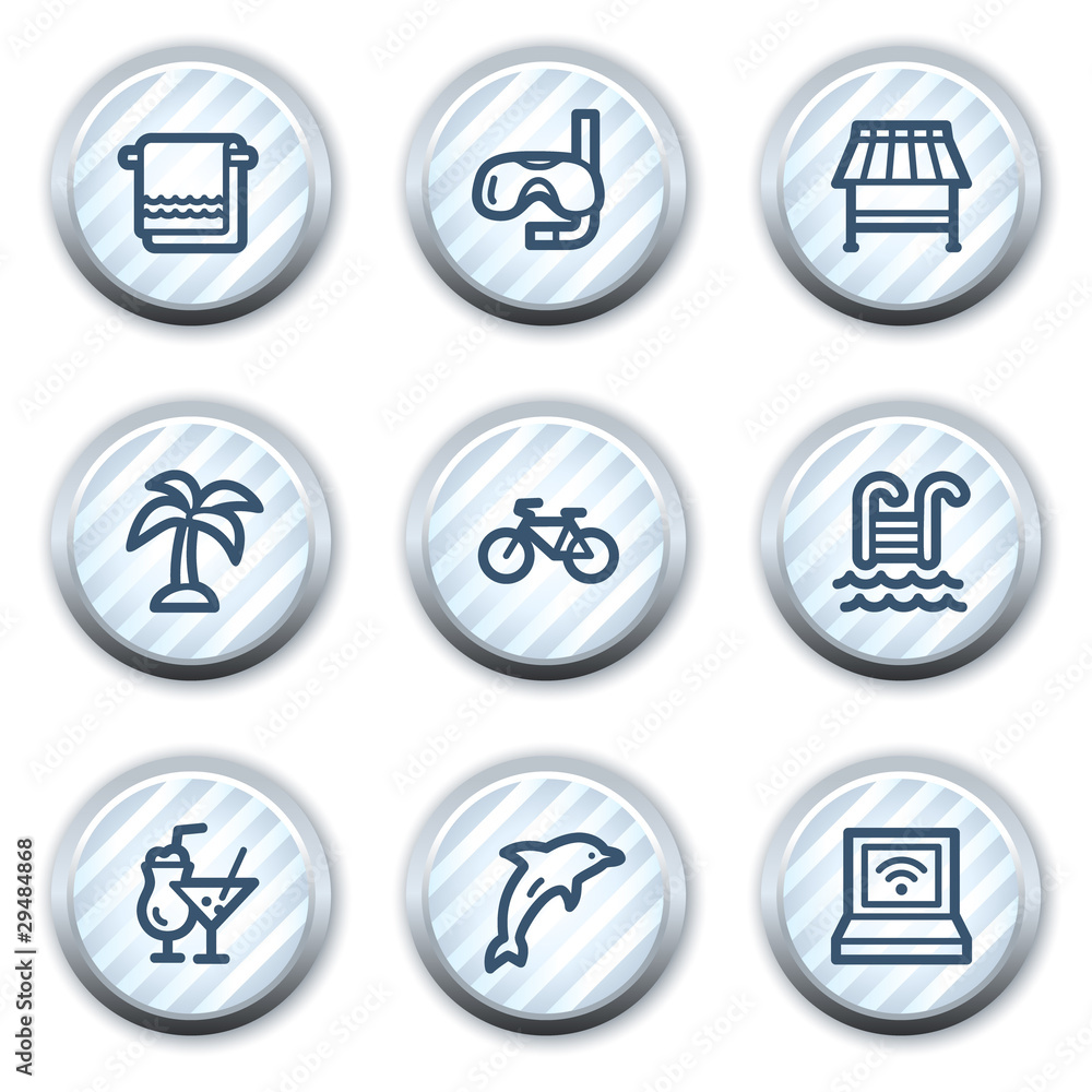 Vacation web icons, stripped light blue circle buttons Vacation web icons, stripped light blue circle buttons
