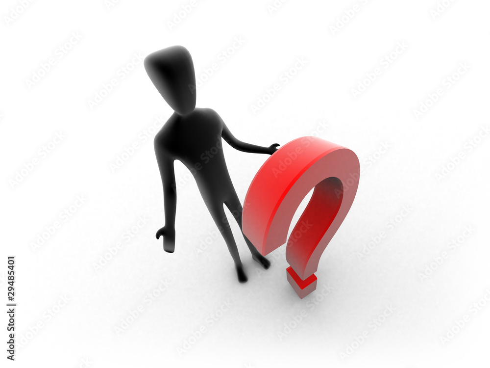 3d human with a red question mark - perplexity concept 3d human with a red question mark - perplexity concept
