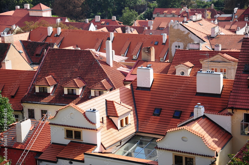 roofs and chimneys of houses in Prague