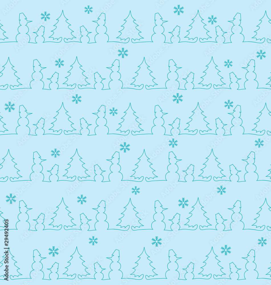 Pattern with snowmen and furtrees Pattern with snowmen and furtrees