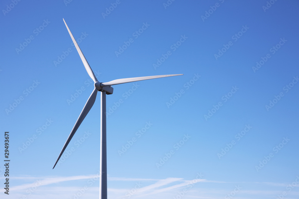 wind mill power, isolated on blue sky;