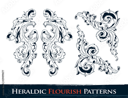 Set of heraldic flourish  patterns