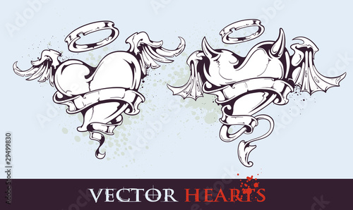 Two tattoo styled hearts