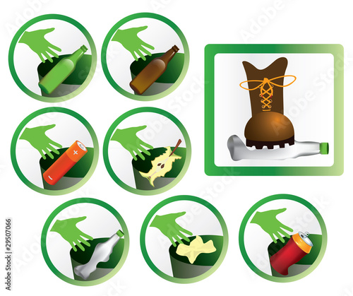 set of trash icons and signs for recycling isolated vector