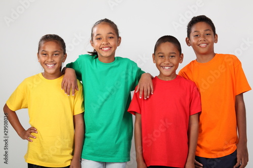 Gang of smiling school friends