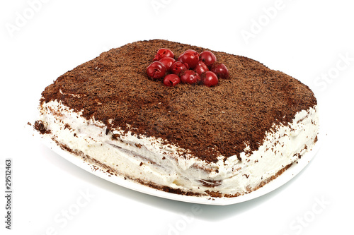 homemade cram cake with chocolate and cherries