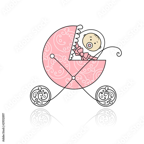 Newborn in baby's buggy for your design