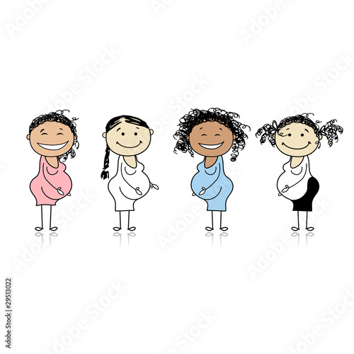 Happy pregnant women waiting for babies