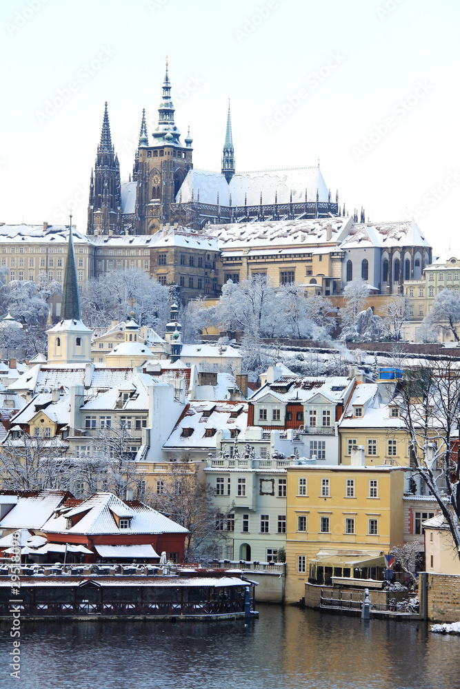 Fototapeta premium Romantic Snowy Prague gothic Castle, Czech Republic