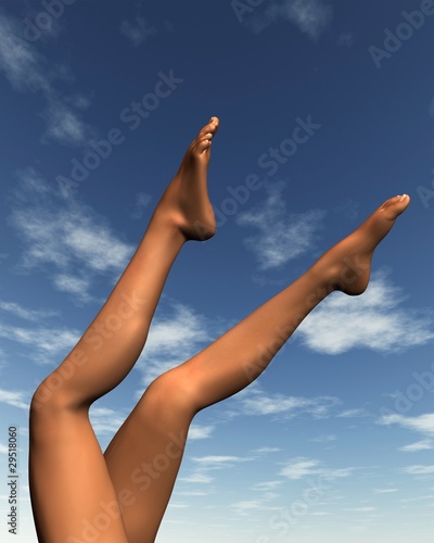 Woman's legs against a blue sky background