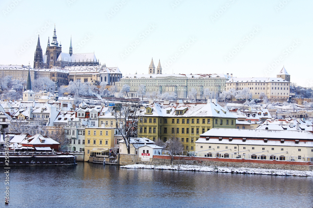 Fototapeta premium Romantic Snowy Prague gothic Castle, Czech Republic