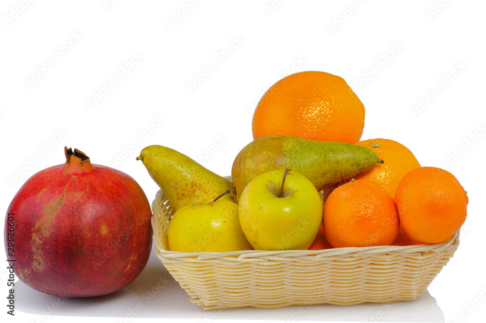 fresh fruit in a basket isolated on white background fresh fruit in a basket isolated on white background