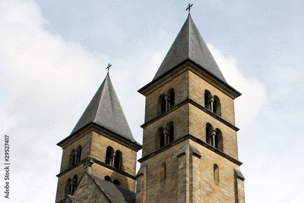 The towers of the basilica in Echternach in Luxembourg