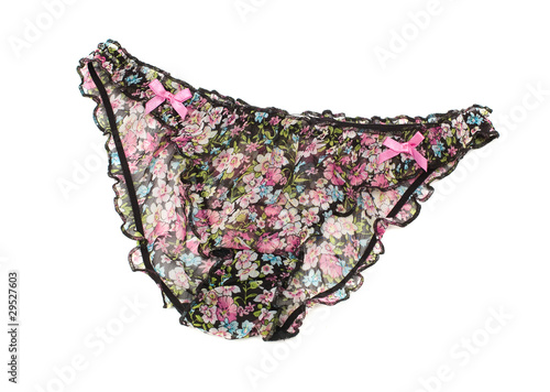 Glamour panties with floral pattern isolated on white background