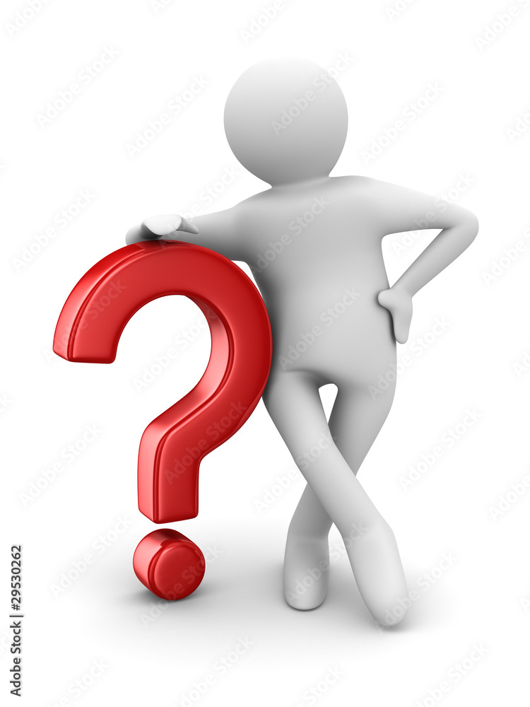 man with question on white. Isolated 3D image man with question on white. Isolated 3D image