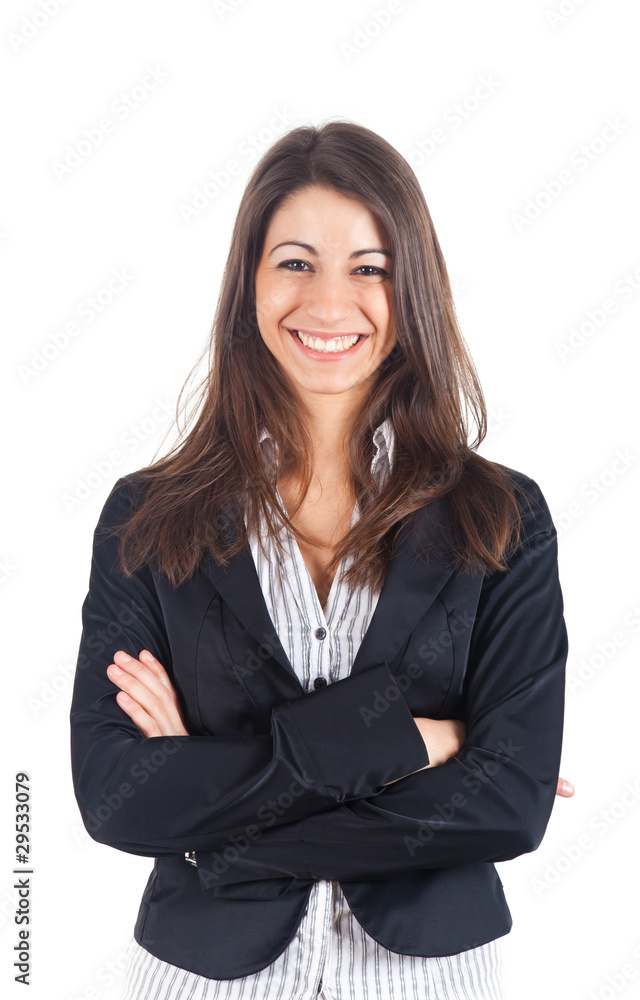 Businesswoman with folded hands isolated on white Businesswoman with folded hands isolated on white