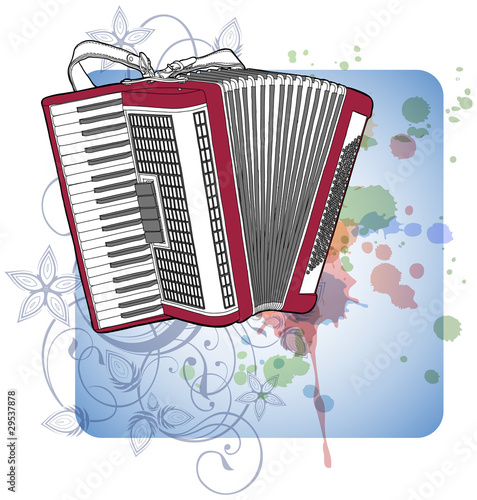 Concert Accordion & floral calligraphy ornament